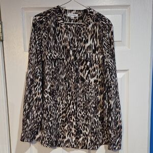 Calvin Klein Leopard Print Blouse - Black and Tan